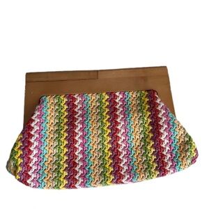 Expressions NYC Rainbow Woven Wood Frame Clutch Boho Resort